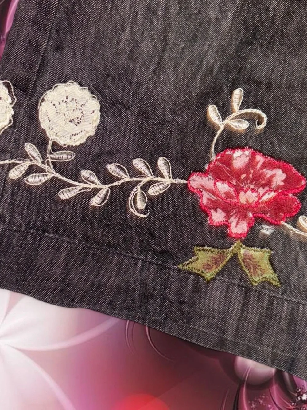 vtg 90s embroidered denim maxi skirt - denim & co, 100% cotton, sz xs